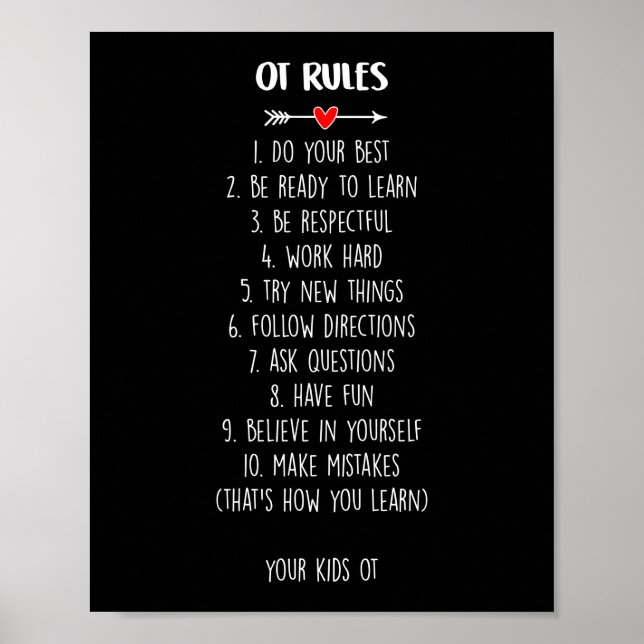 Occupational Therapist Ot Rules Poster (Front)