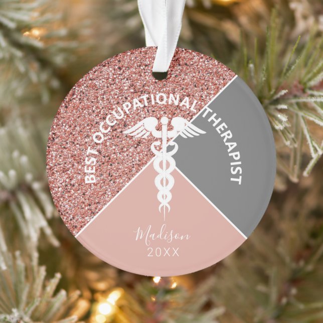 Occupational Therapist Pink Glitter Personalized Ornament (Tree)