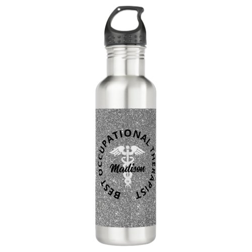 Occupational Therapist Silver Glitter Personalized Stainless Steel Water Bottle