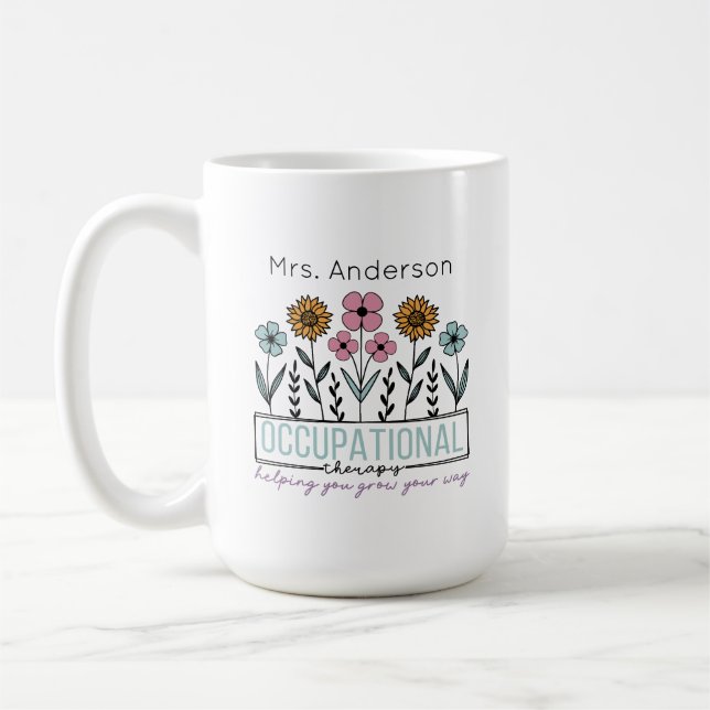 Occupational Therapist Wildflowers Teacher Name Coffee Mug (Left)
