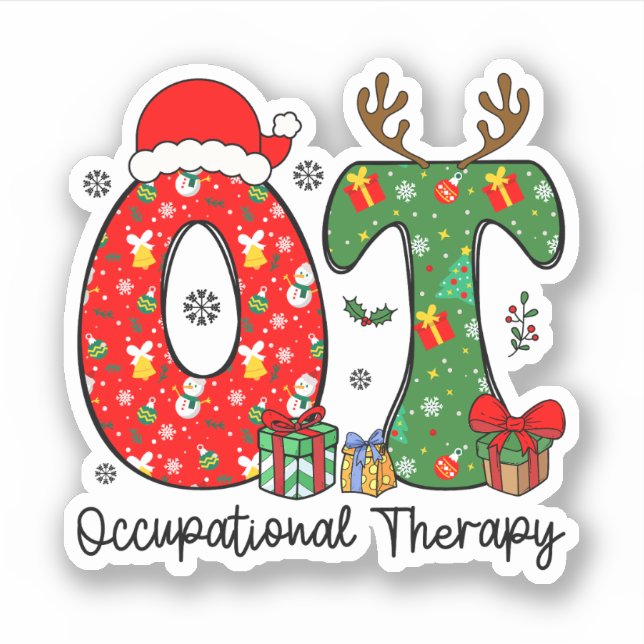 Occupational Therapy Christmas, OT OTA Christmas Sticker (Front)