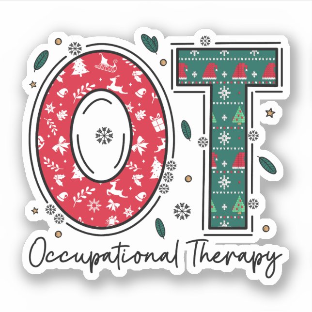 Occupational Therapy Christmas, OT OTA Christmas Sticker (Front)