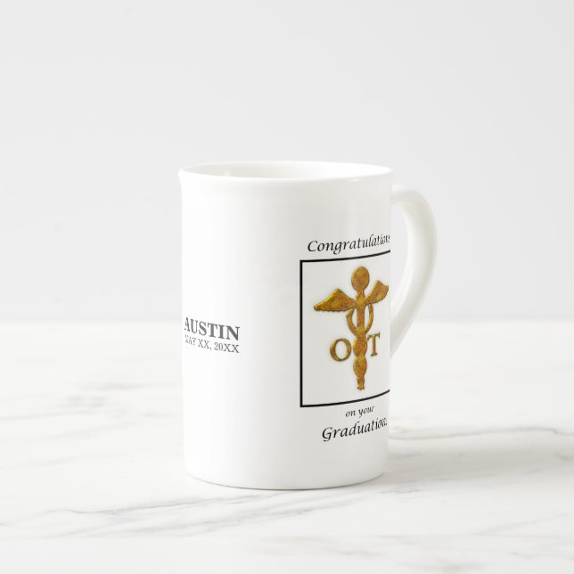 Occupational Therapy Graduation Antique Gold Look Bone China Mug (Front Right)