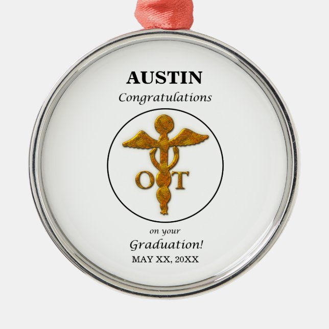 Occupational Therapy Graduation Antique Gold Look Metal Ornament (Front)