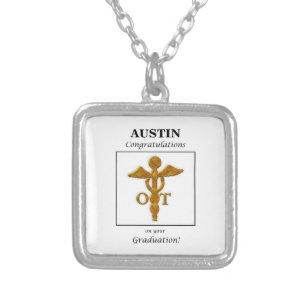Occupational Therapy Graduation Antique Gold Look Silver Plated Necklace