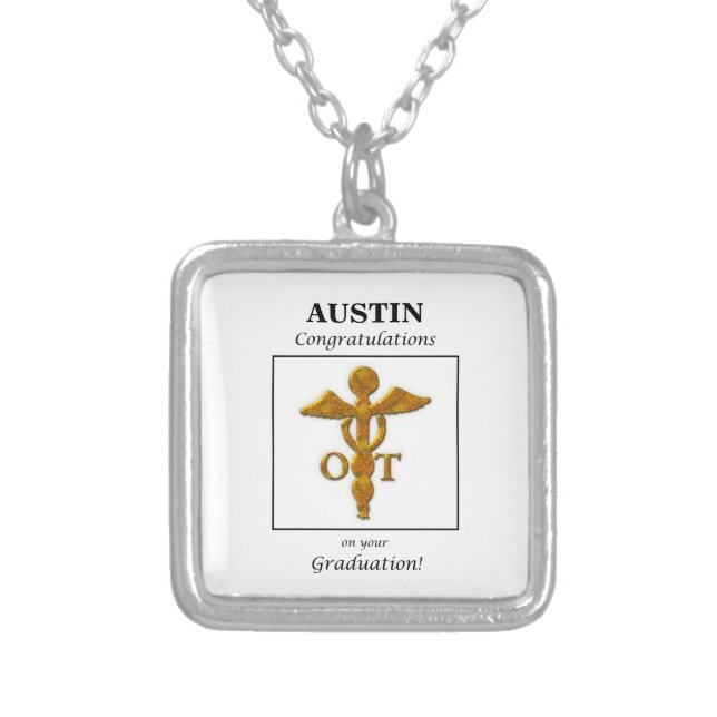 Occupational Therapy Graduation Antique Gold Look Silver Plated Necklace (Front)