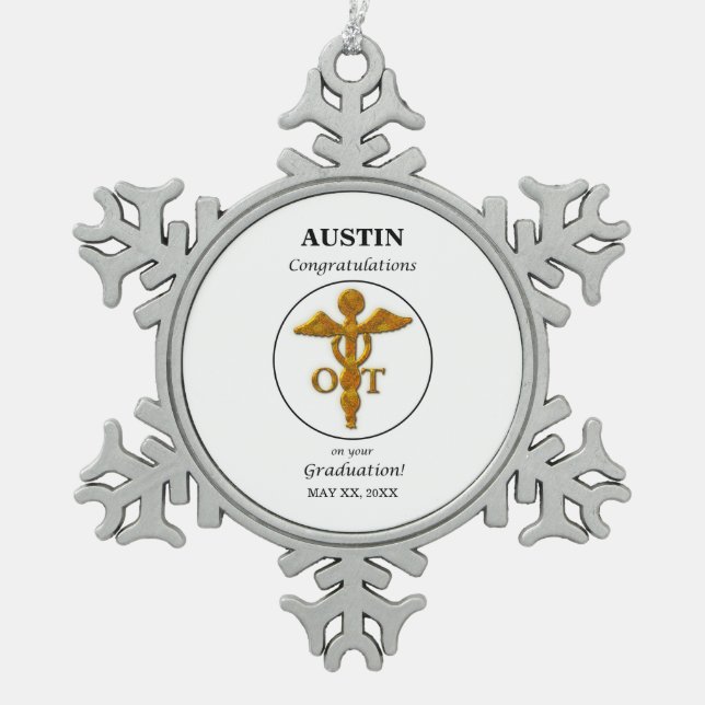 Occupational Therapy Graduation Antique Gold Look Snowflake Pewter Christmas Ornament (Front)