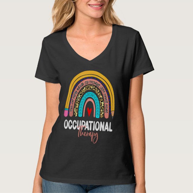 Occupational Therapy Leopard Rainbow Healthcare Th T-Shirt (Front)