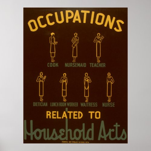 Occupations Related To Household Arts Vintage Jobs Poster