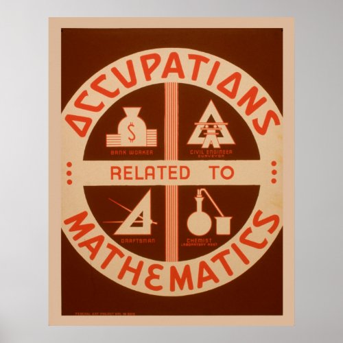 Occupations Related To Mathematics Vintage Jobs Poster