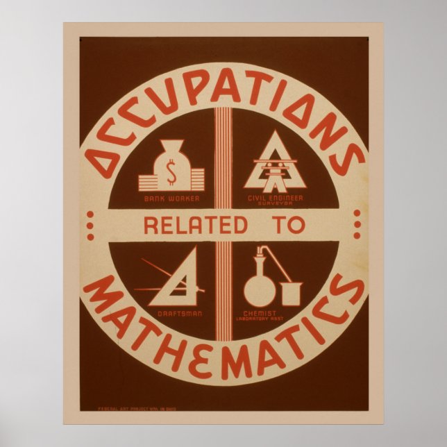 Occupations Related To Mathematics Vintage Jobs Poster (Front)