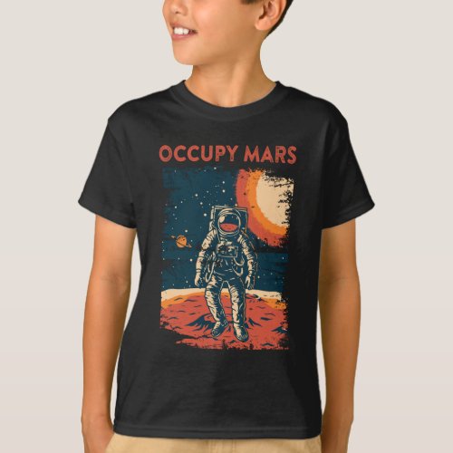 Occupy Mars Red Planet Astronaut Walking on Surfac T_Shirt