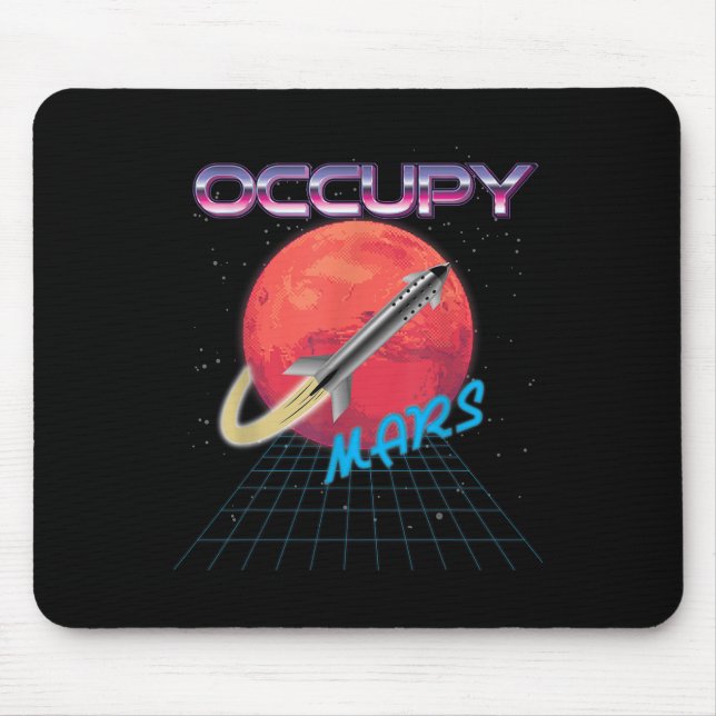 Occupy Mars Space Rocket Synthwave Outrun Retro  Mouse Pad (Front)