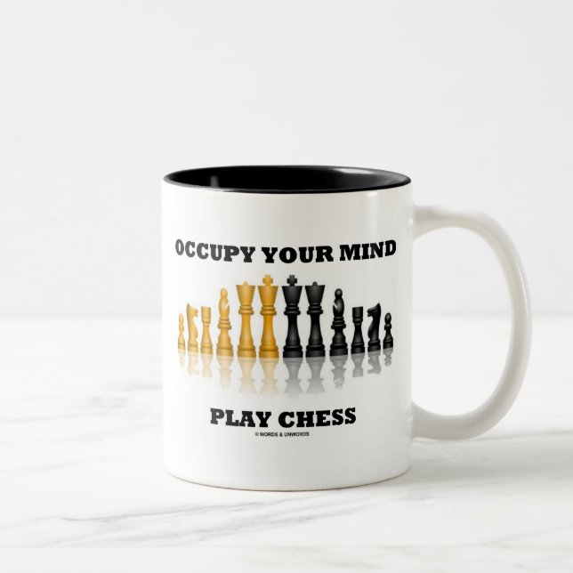 Occupy Your Mind Play Chess (Reflective Chess Set) Two-Tone Coffee Mug (Right)