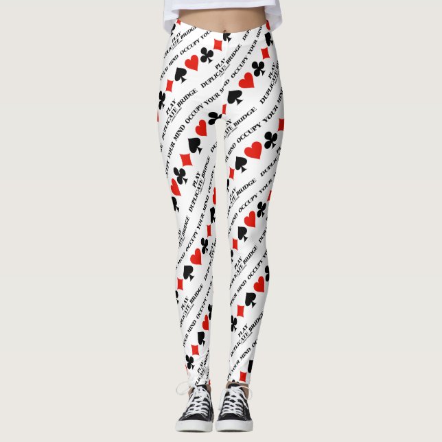 Occupy Your Mind Play Duplicate Bridge Card Suits Leggings (Front)