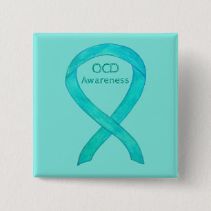 OCD Awareness Ribbon Teal Custom Art Pins