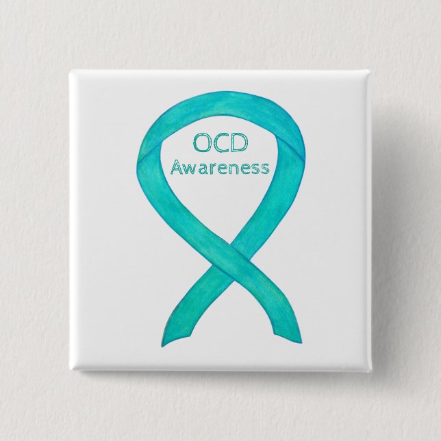 OCD Awareness Ribbon Teal Custom Art Pins (Front)