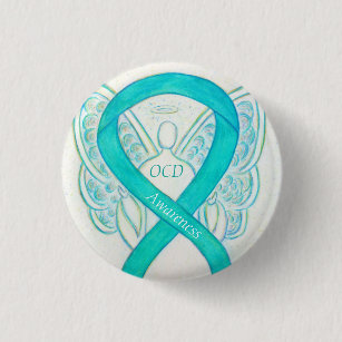 Ocd Awareness Accessories Zazzle Ocd Awareness Ribbon Teal Guardian Angel Art Pins