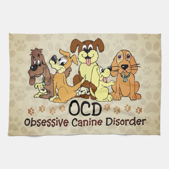 OCD Obsessive Canine Disorder Brown Kitchen Towel (Horizontal)