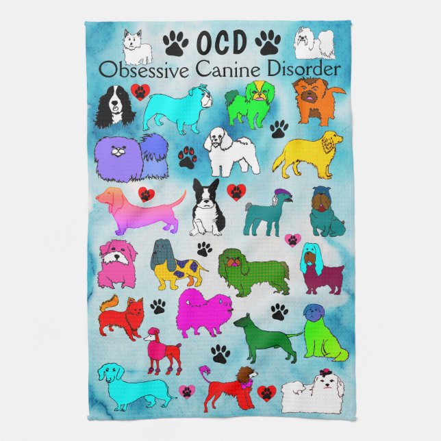 OCD Obsessive Canine Disorder Kitchen Towel (Vertical)