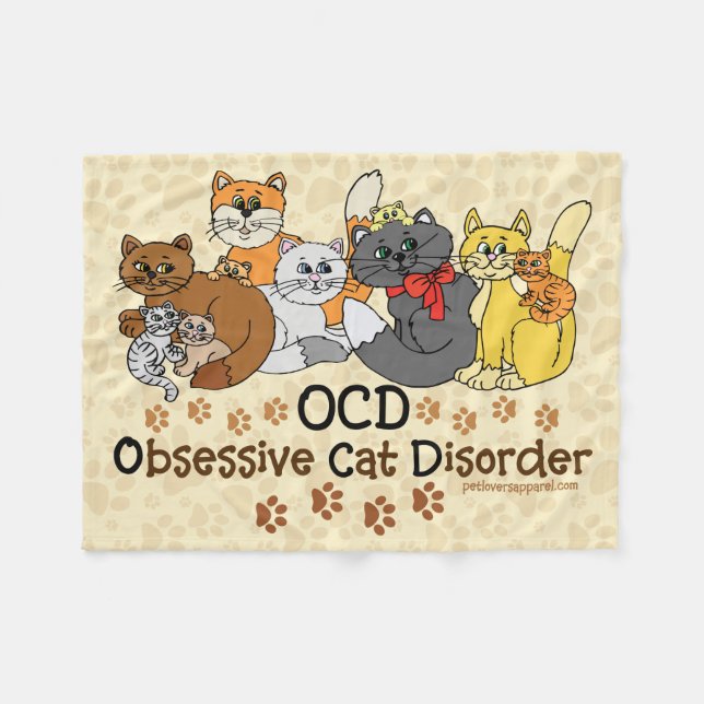 OCD Obsessive Cat Disorder Fleece Blanket (Front (Horizontal))