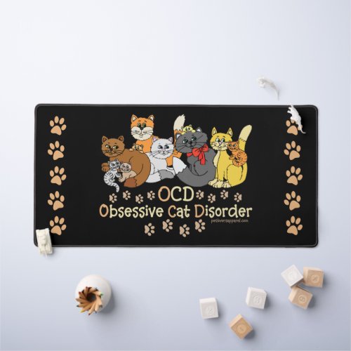 OCD Obsessive Cat Disorder Funny Saying Black Desk Mat