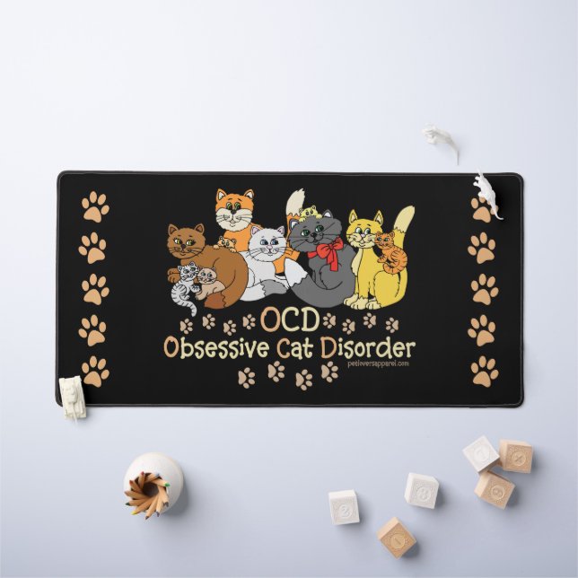 OCD Obsessive Cat Disorder Funny Saying Black Desk Mat (Kids Table)