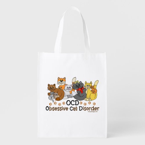 OCD Obsessive Cat Disorder Humor Grocery Bag