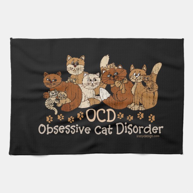 OCD Obsessive Cat Disorder Kitchen Towel (Horizontal)
