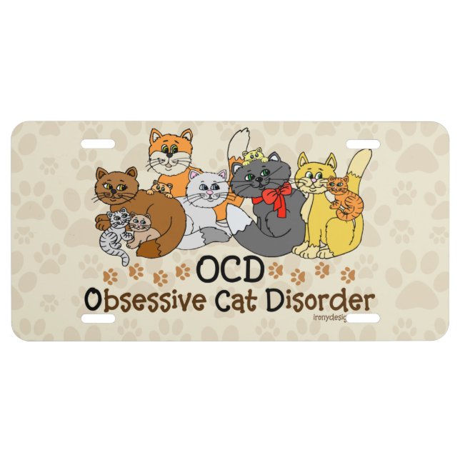 OCD Obsessive Cat Disorder License Plate (Front)