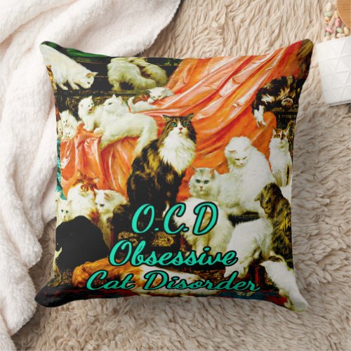 OCD Obsessive Cat Disorder Painting by Carl Kahle Throw Pillow
