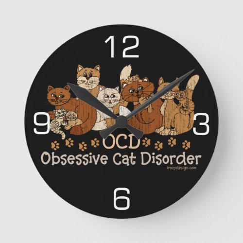 OCD Obsessive Cat Disorder Round Clock