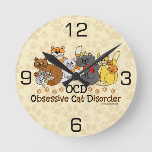 OCD Obsessive Cat Disorder Round Clock