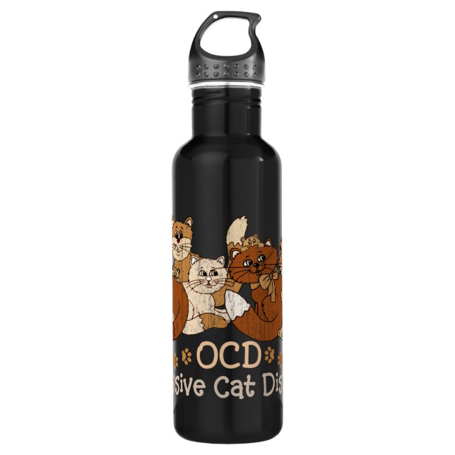 OCD Obsessive Cat Disorder Stainless Steel Water Bottle (Front)