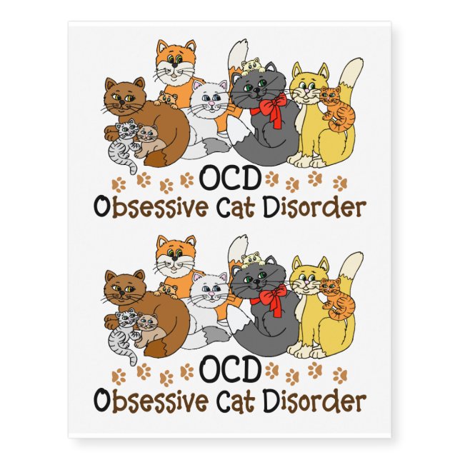 OCD Obsessive Cat Disorder Temporary Tattoos (Front)