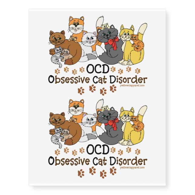 OCD Obsessive Cat Disorder Temporary Tattoos (Front)