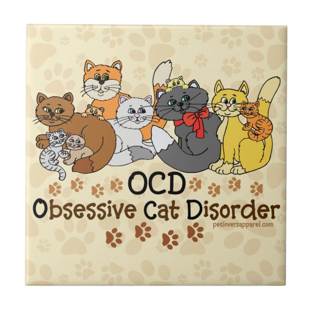 OCD Obsessive Cat Disorder Tile (Front)