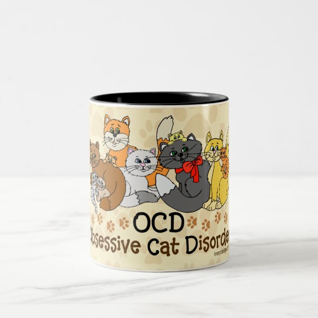 OCD Obsessive Cat Disorder Two-Tone Coffee Mug (Center)