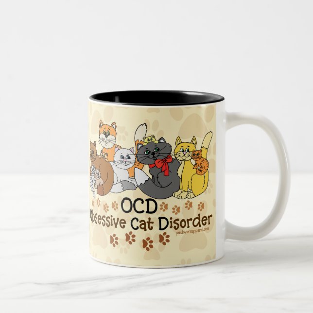 OCD Obsessive Cat Disorder Two-Tone Coffee Mug (Right)