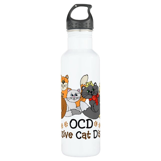 OCD Obsessive Cat Disorder Water Bottle (Front)
