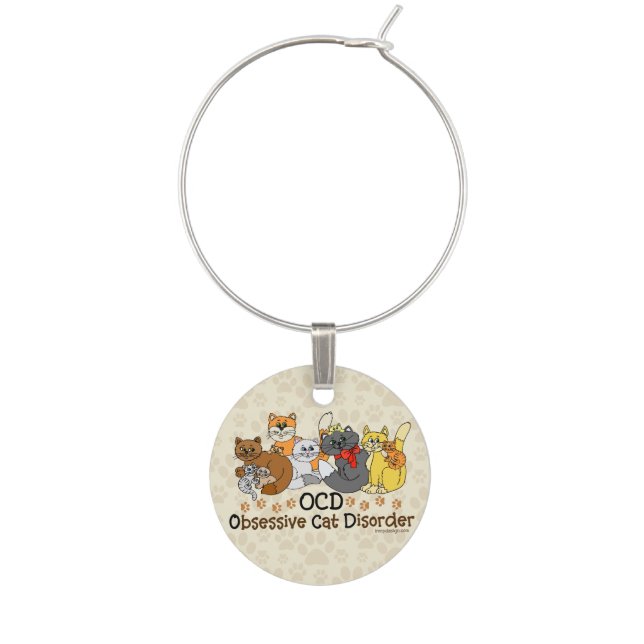 OCD Obsessive Cat Disorder Wine Charm (Front)