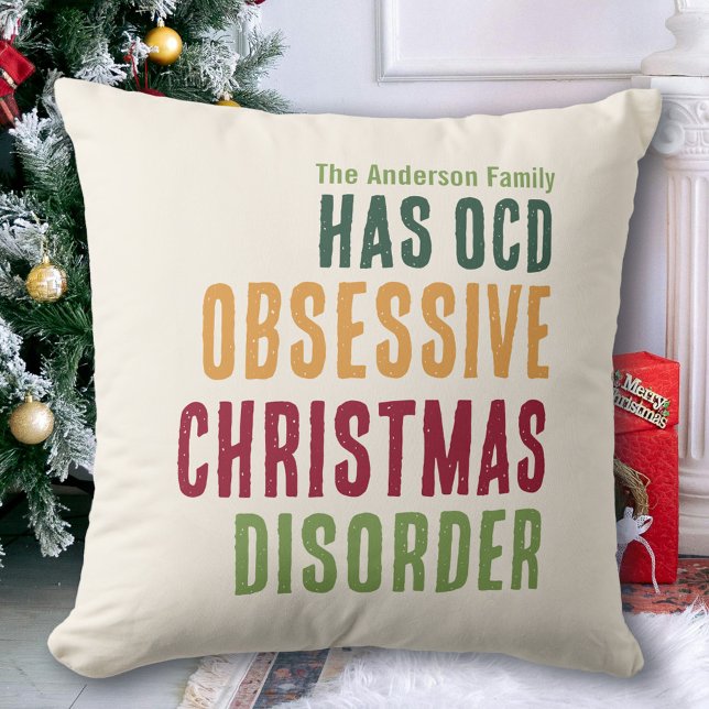 OCD - Obsessive Christmas Disorder Modern Text Throw Pillow (Creator Uploaded)