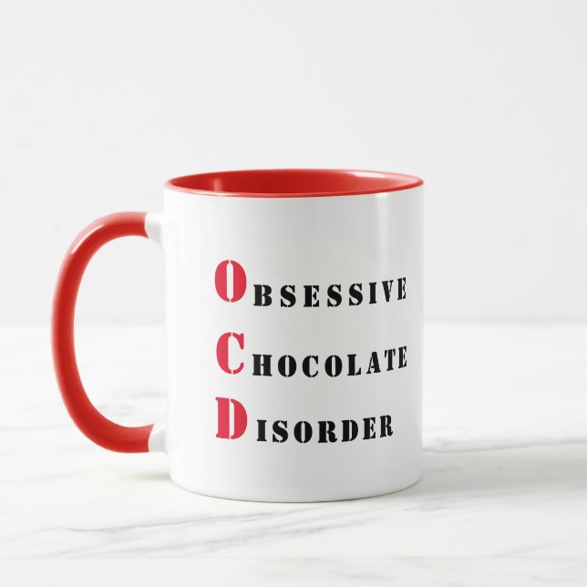 OCD - Red and Black Obsessive Chocolate Disorder  Mug (Left)