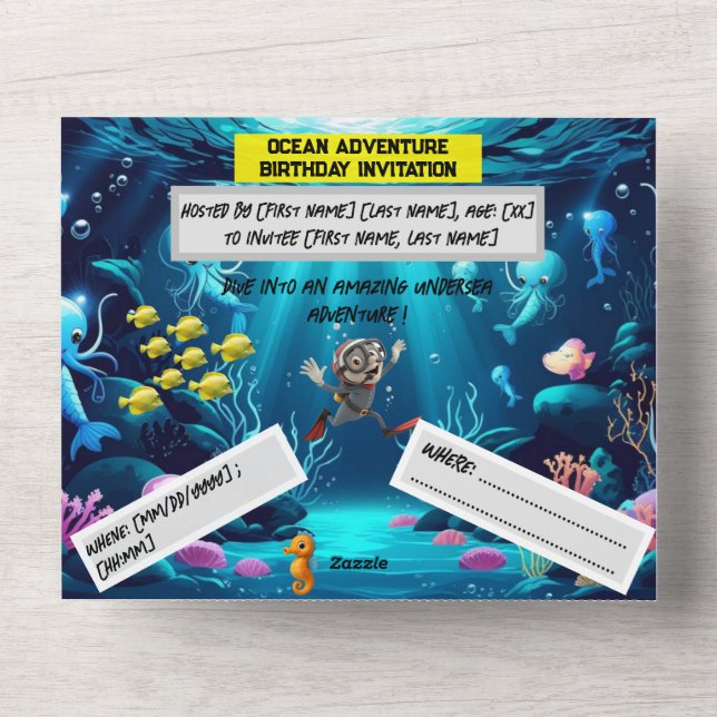 Ocean Adventure Birthday  – Flat card  (Front)