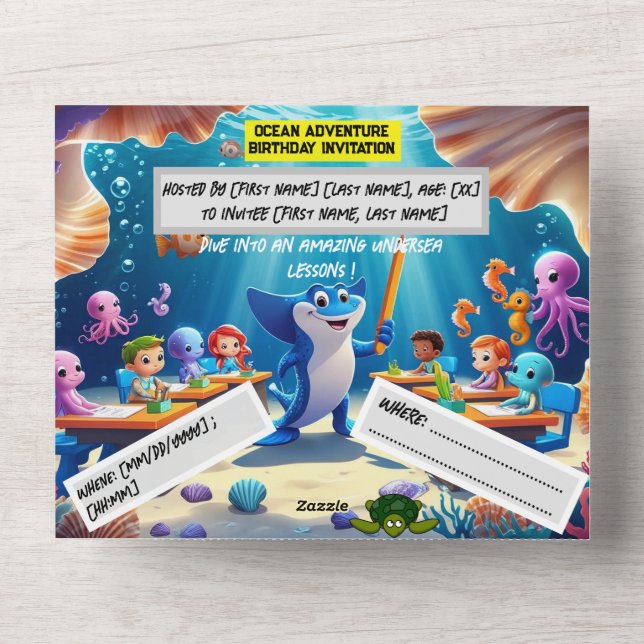 Ocean Adventure Classroom Birthday  – Flat card  (Front)