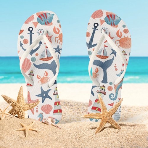 Ocean Adventure  Coastal Beach Flip Flops