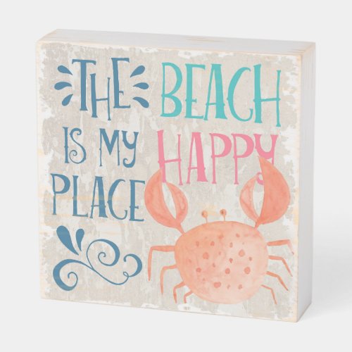 Ocean Adventure  Crab Beach Happy Place Wooden Box Sign