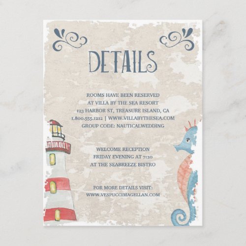 Ocean Adventure  Nautical Rustic Wedding Details Enclosure Card