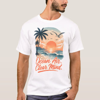 Ocean Air. Clear Mind. | Vintage Coastal Sunset Be T-Shirt