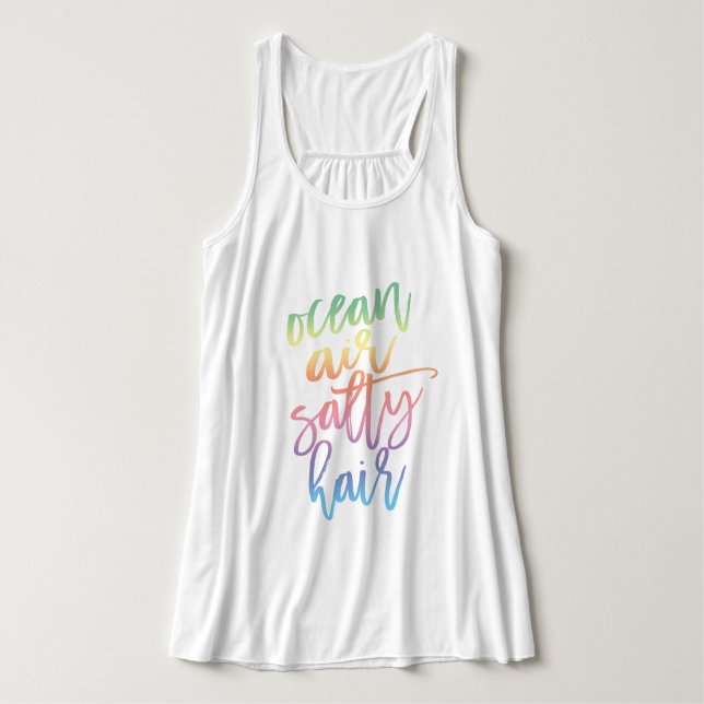 Ocean Air Salty Hair | Pastel Rainbow Script Tank Top (Design Front)